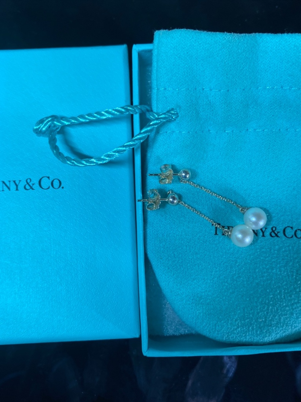 Tiffany & Co Ziegfeld Pearl Dangle Earrings Sterling Silver 6mm - Picture 4 of 6